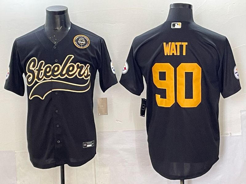 Men 2025 Nike Pittsburgh Steelers #90 Watt Black Joint Name  Limited NFL Jersey style 048